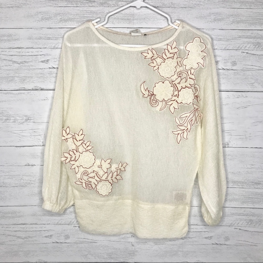Ivory White Poet Floral Lace Long Sleeve Top